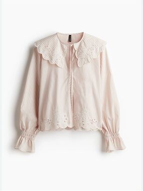 H&M Embroidered Blouse with Peter Pan collar- Pale Pink SZ M